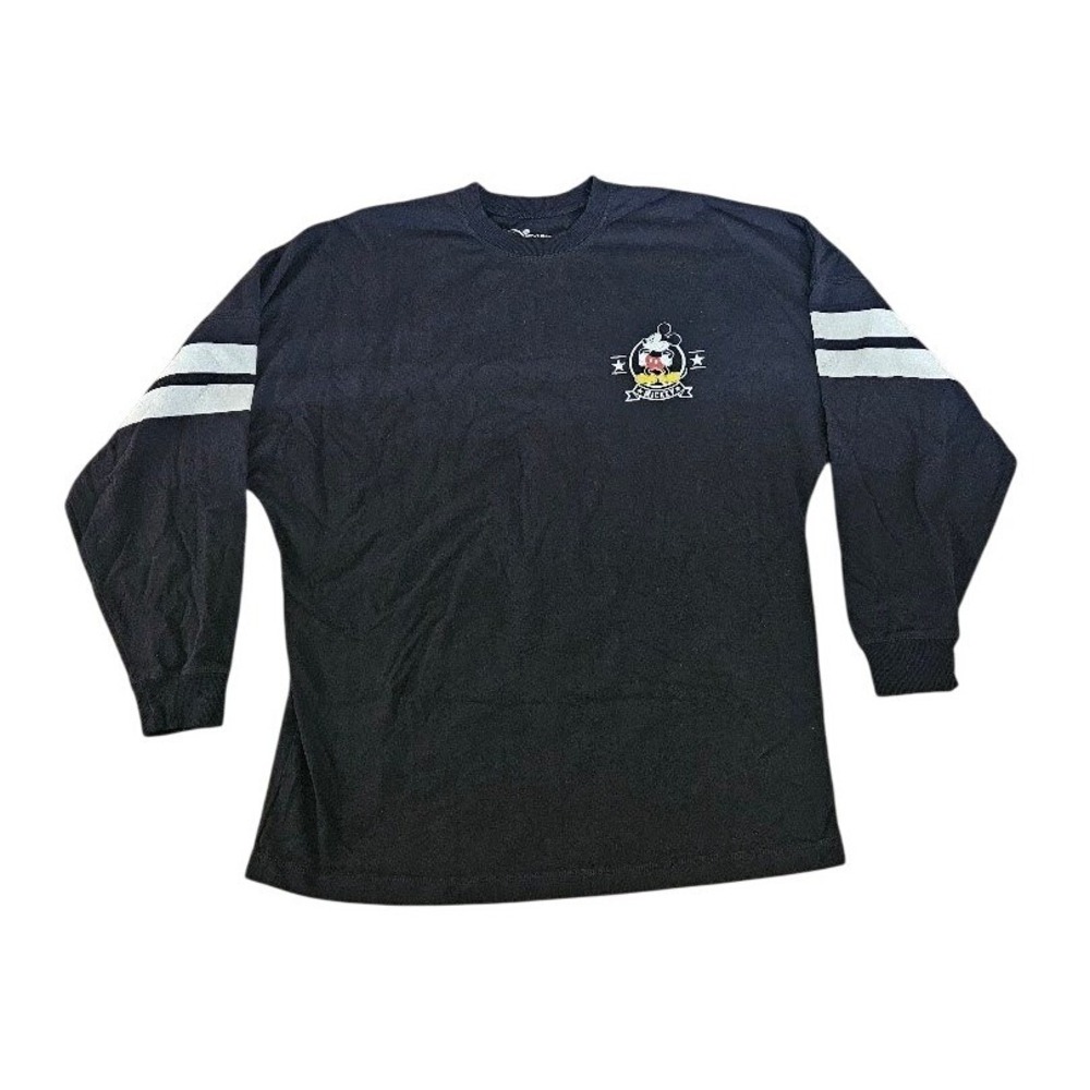 Disney Mickey Mouse Long Sleeve Spirit Jersey Shirt Black Varsity Stripe Medium